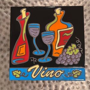 Vino Wine grapes hand glazed decorative wall art tile. Hand-n-hand Designs.